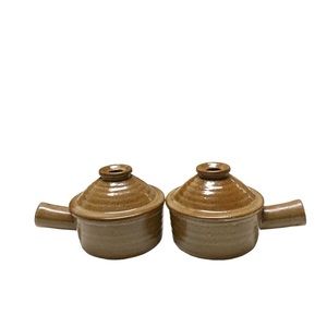 Stoneware French Onion Soup Bowl Set of 2 Crock with Handle and Vented Lid Brown